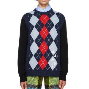 BNWT AW22 MARNI SOFT SHETLAND LOGO ARGYLE SWEATER 52